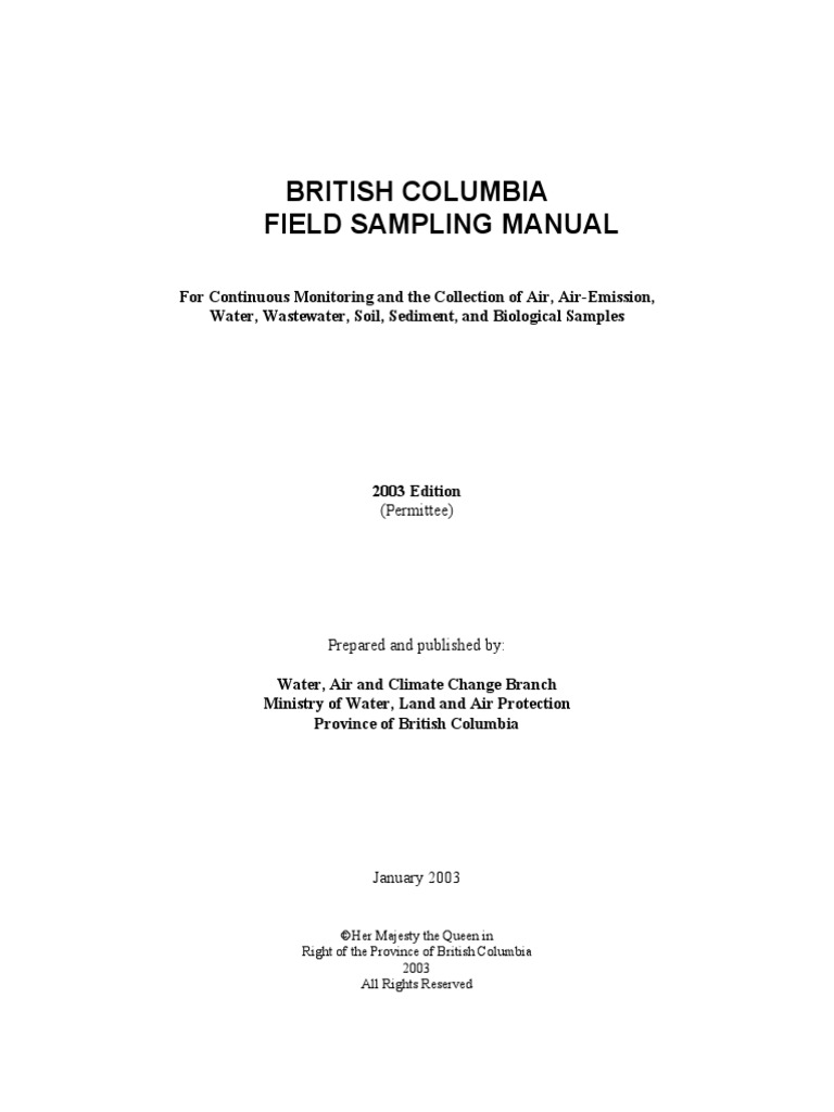 British Columbia Field Sampling Manual Environmental Monitoring