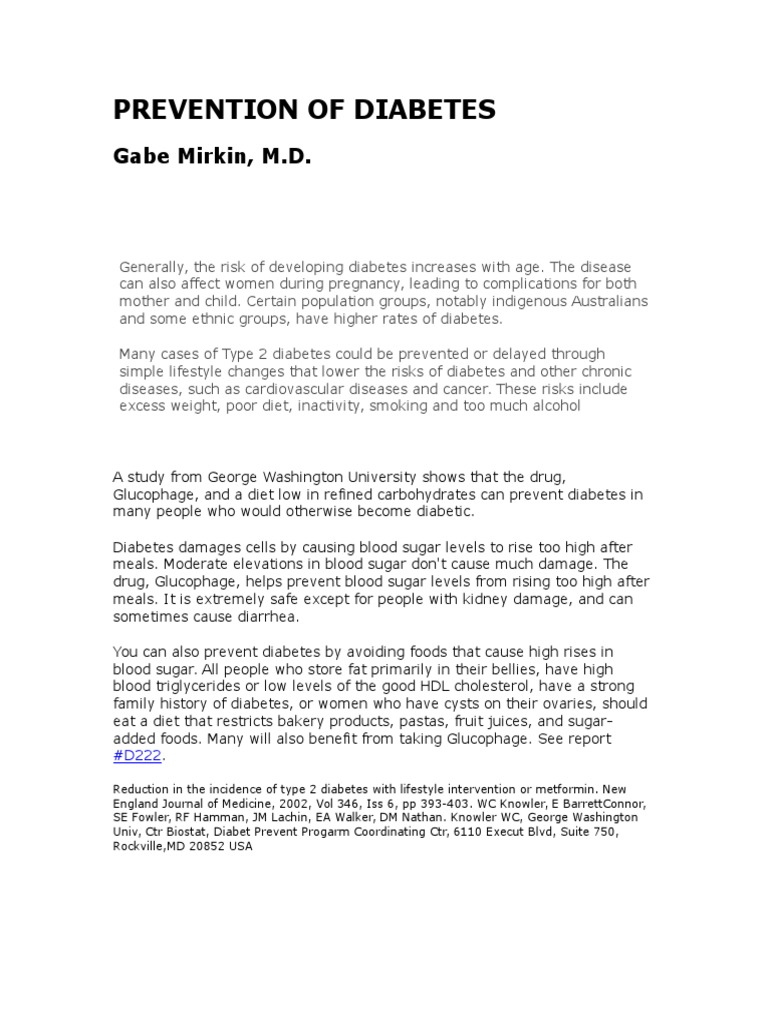 Prevention Of Diabetes Pdf Blood Sugar Diabetes Mellitus