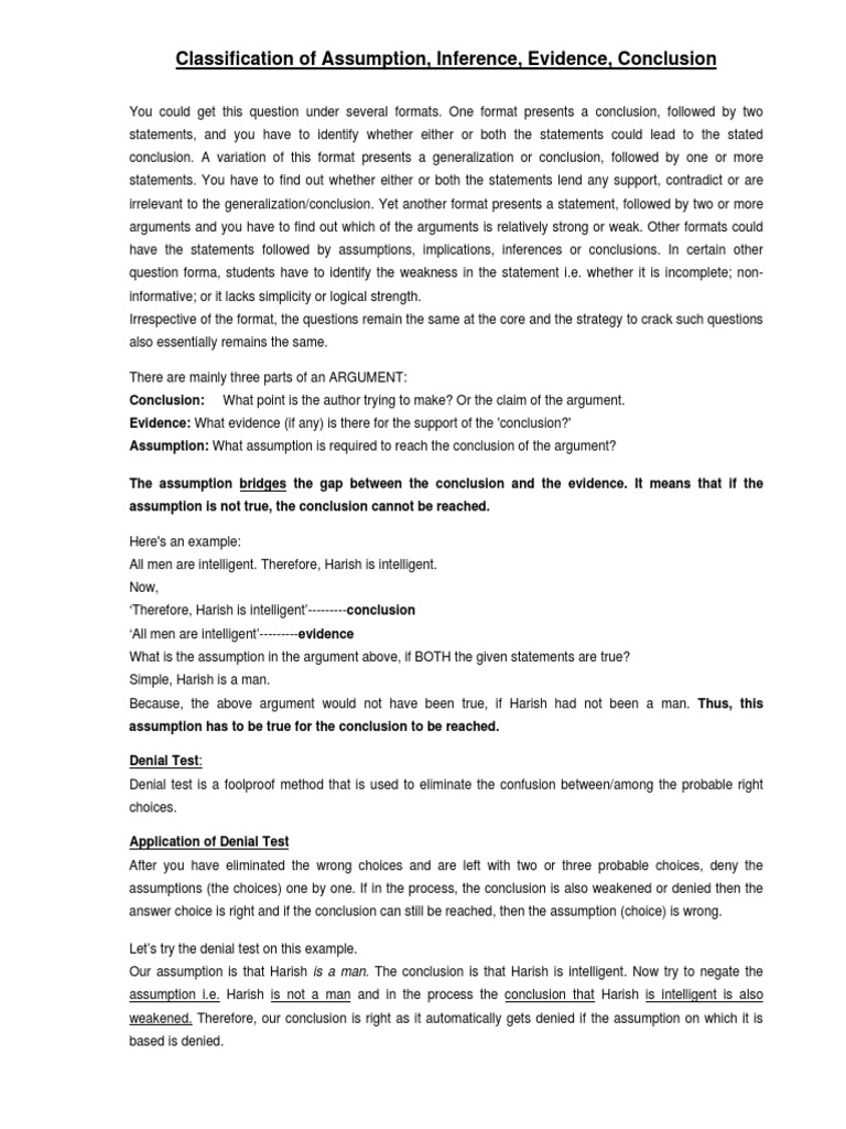 Assumption, Inference, Evidence, Conclusion | Download Free PDF ...
