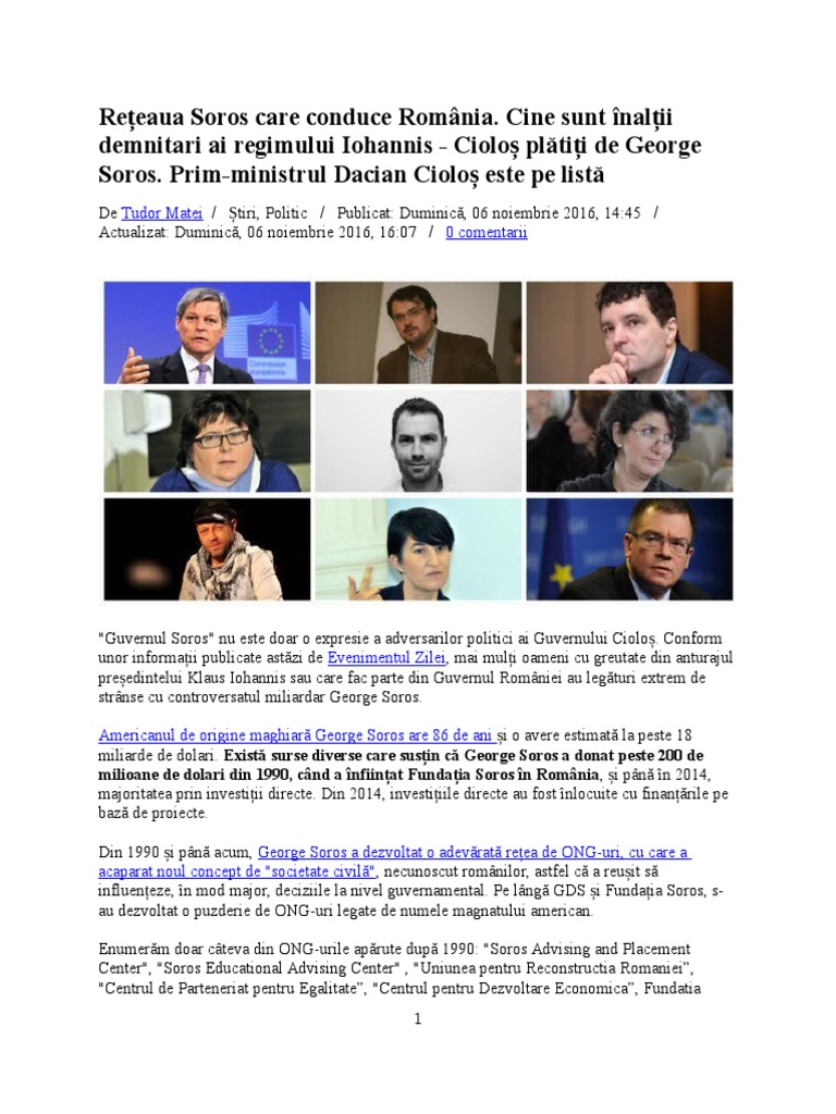 Rețeaua Soros Care Conduce Romania