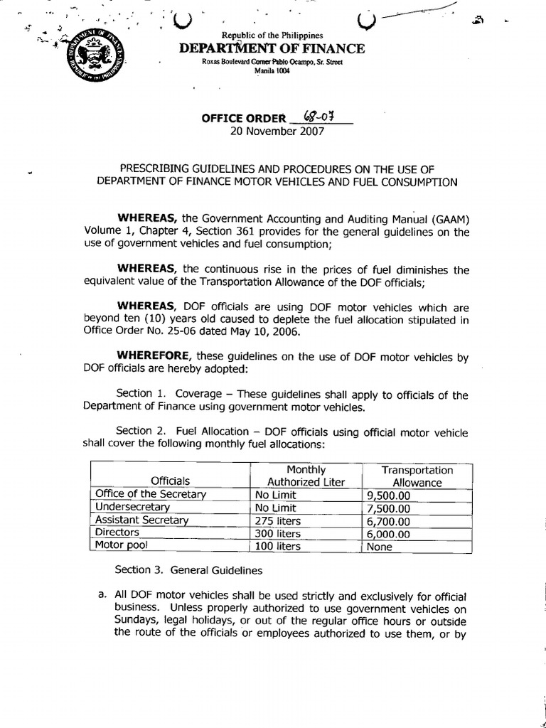 Office Order 6807 Fuel Consumption Audit Government
