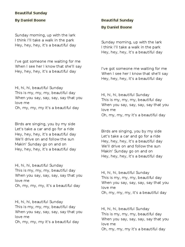 Beautiful Sunday Lyrics | PDF