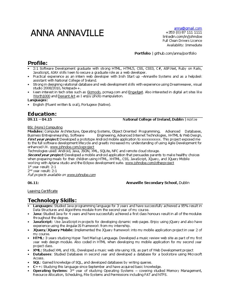 Graduate Web Developer CV | PDF | J Query | Java Script