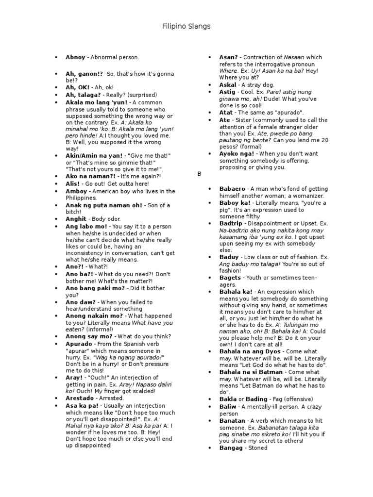 Filipino Slangs | PDF | Vocabulary | Languages