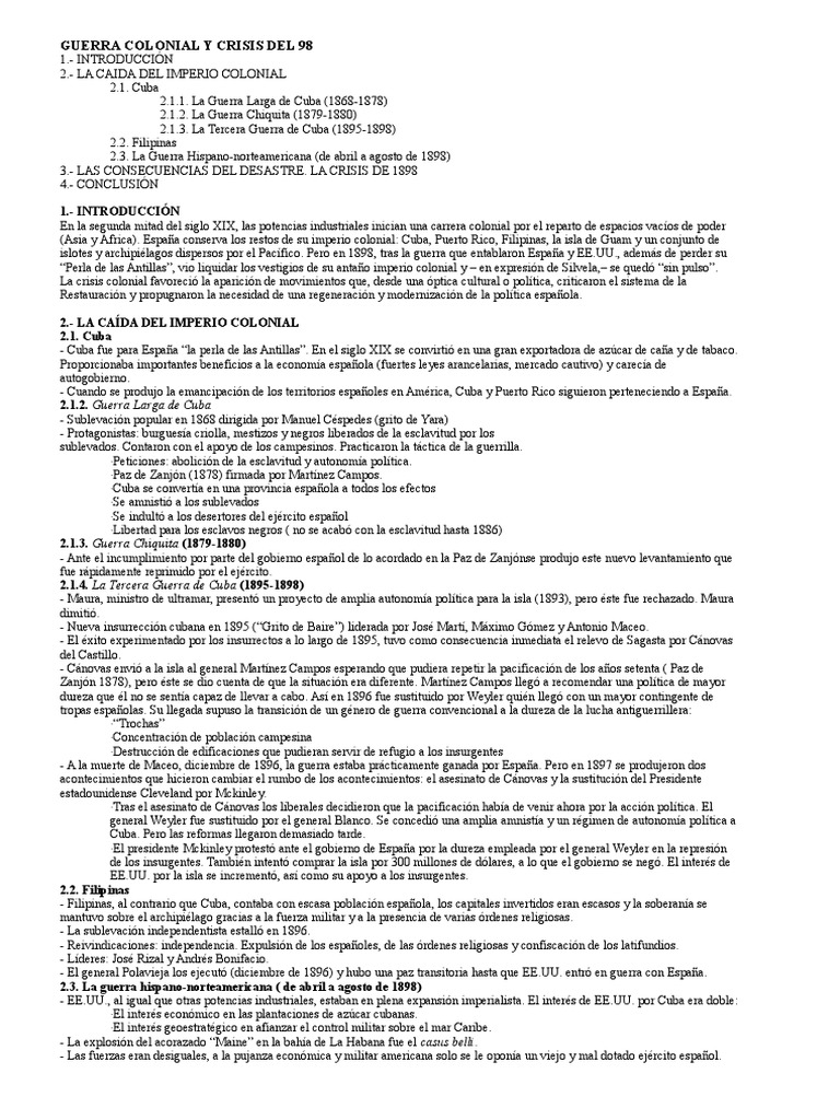 Guerra Colonial y Crisis Del 98