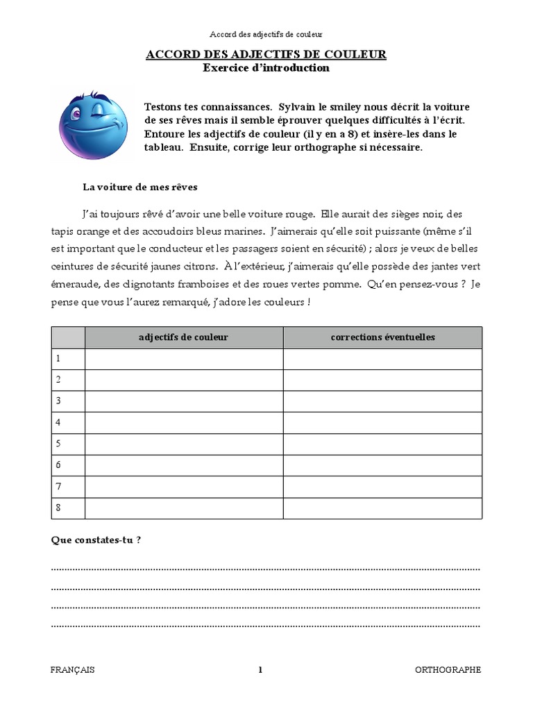 Accord des adjectifs de couleur | PDF | Bleu | Rouge