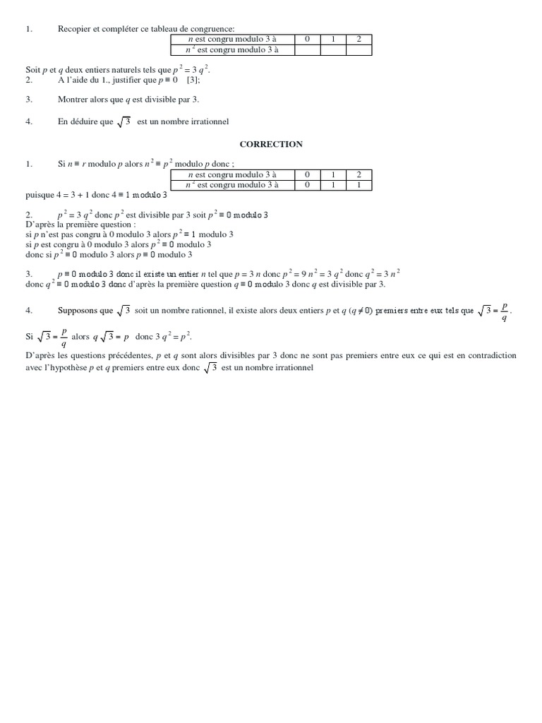 N Est Congru Modulo 3 A N Correction