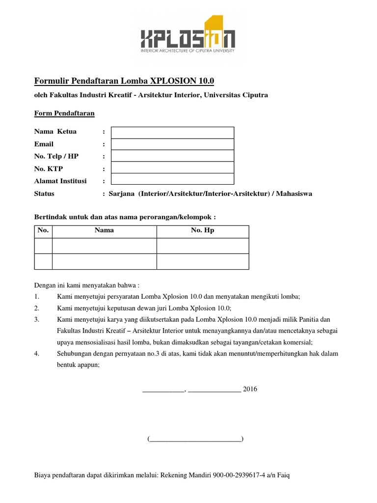Formulir Pendaftaran Lomba XPLOSION | PDF