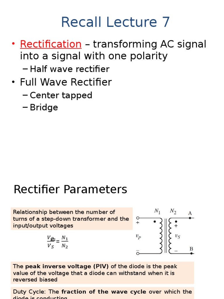 L8 Rectifier Parameters, Filters and Multiple Diodes_S11617 Rectifier
