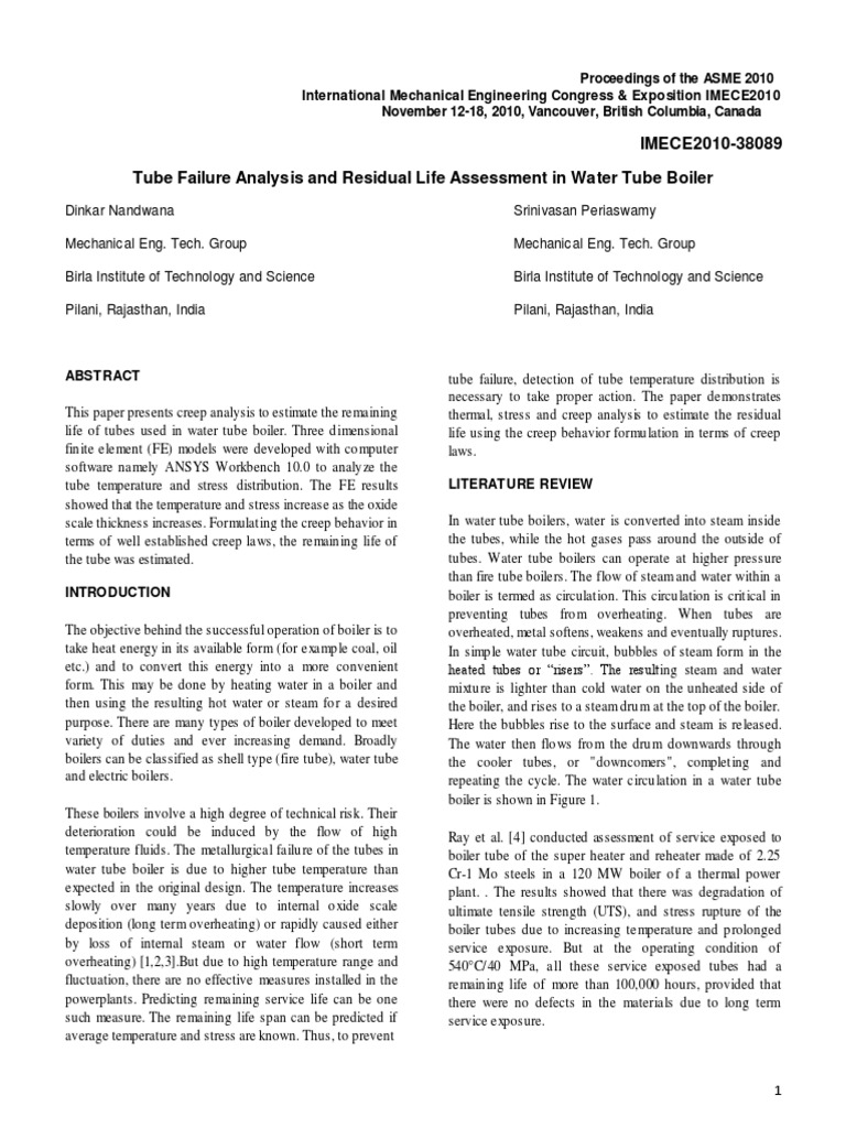 Effect Scale Formation in Boiler Water Wall Tubes Download Free PDF Creep (Deformation) Boiler