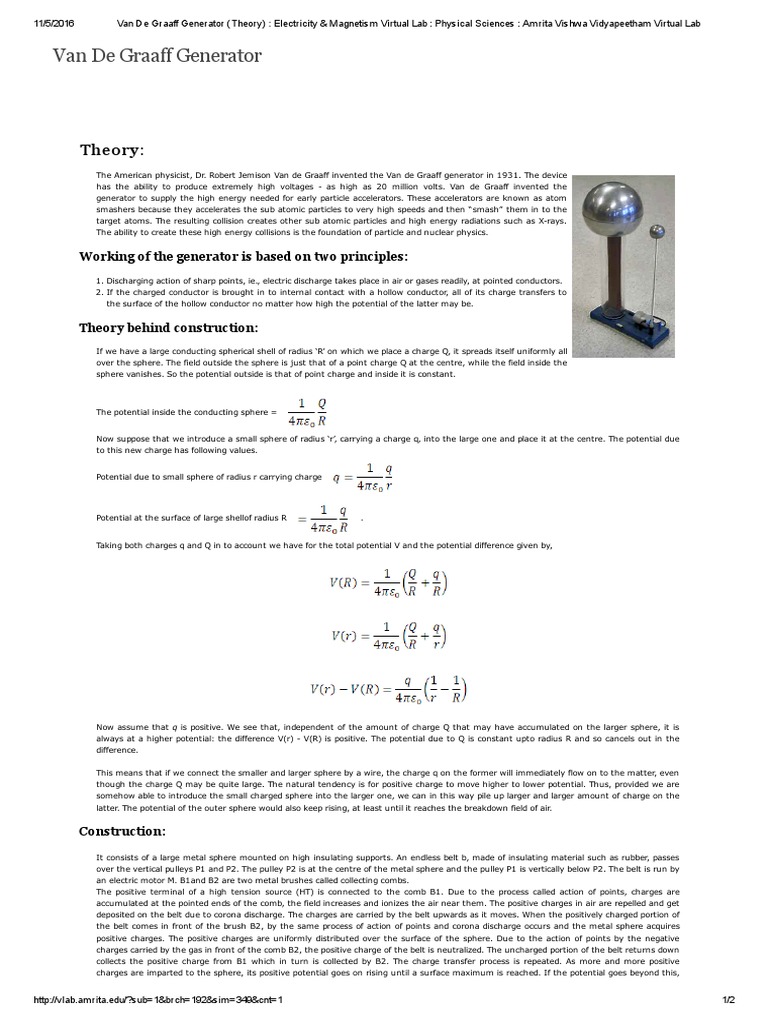 Van de Graaff Generator (Theory) Electricity & Virtual Lab