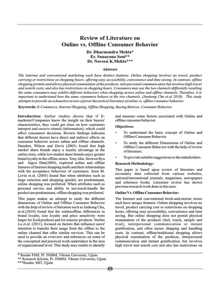 Review of Literature On Online vs. Offline Consumer Behavior 356053254