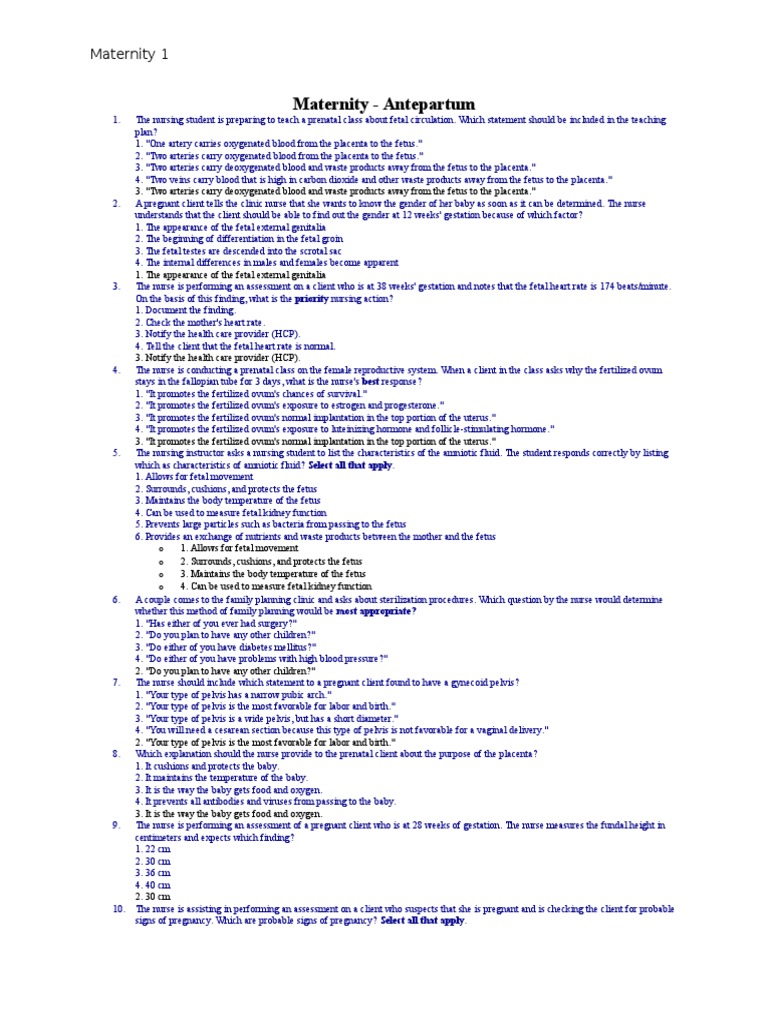 Maternity Questions | PDF | Fetus | Pregnancy