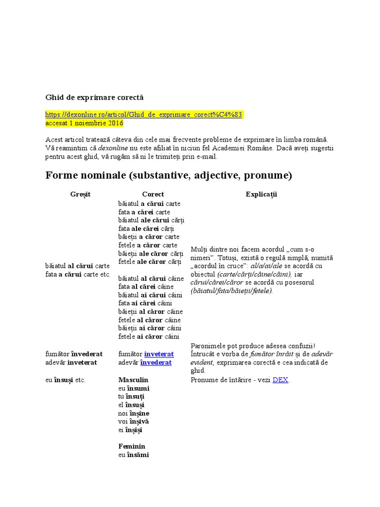 Ghid de Exprimare Corectă | PDF