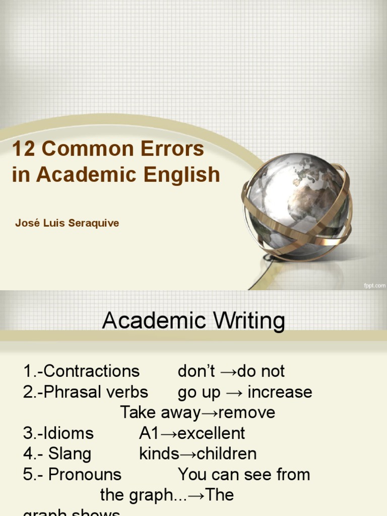 12 Common Errors in Academic English: José Luis Seraquive | PDF ...
