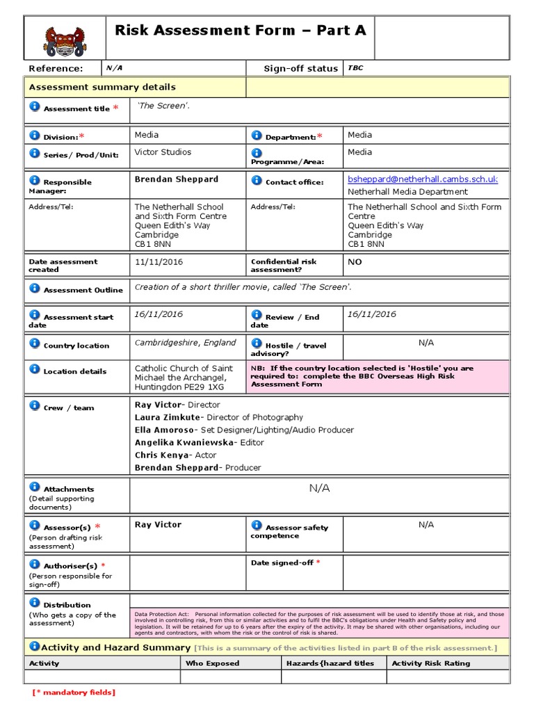 Risk Assessment for 'The Screen' Film | PDF | Syringe | Risk