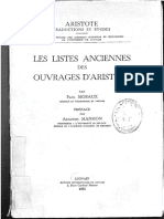 Paul Moraux Les Listes Anciennes Des Ouvrages D Aristote PDF