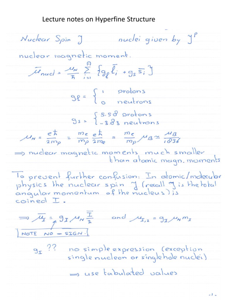 Lecture Notes On Hyperfine Structure | PDF