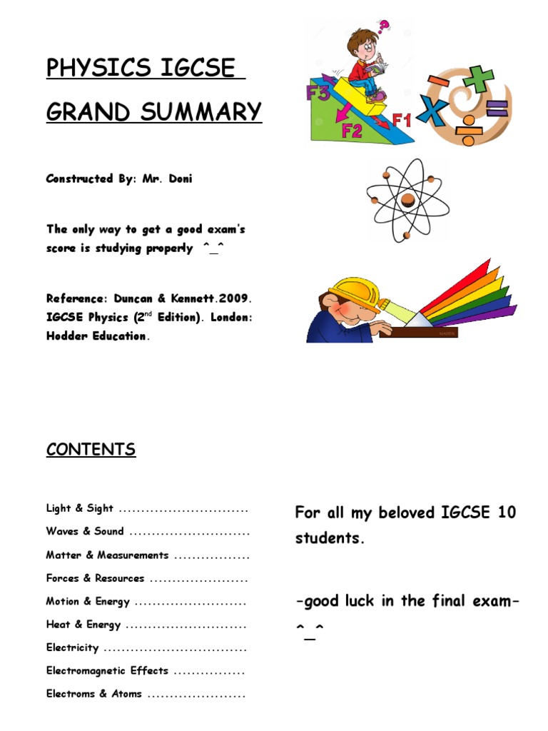 Grand Summary IGCSE Physics (Black & White) PDF Refraction Capacitor