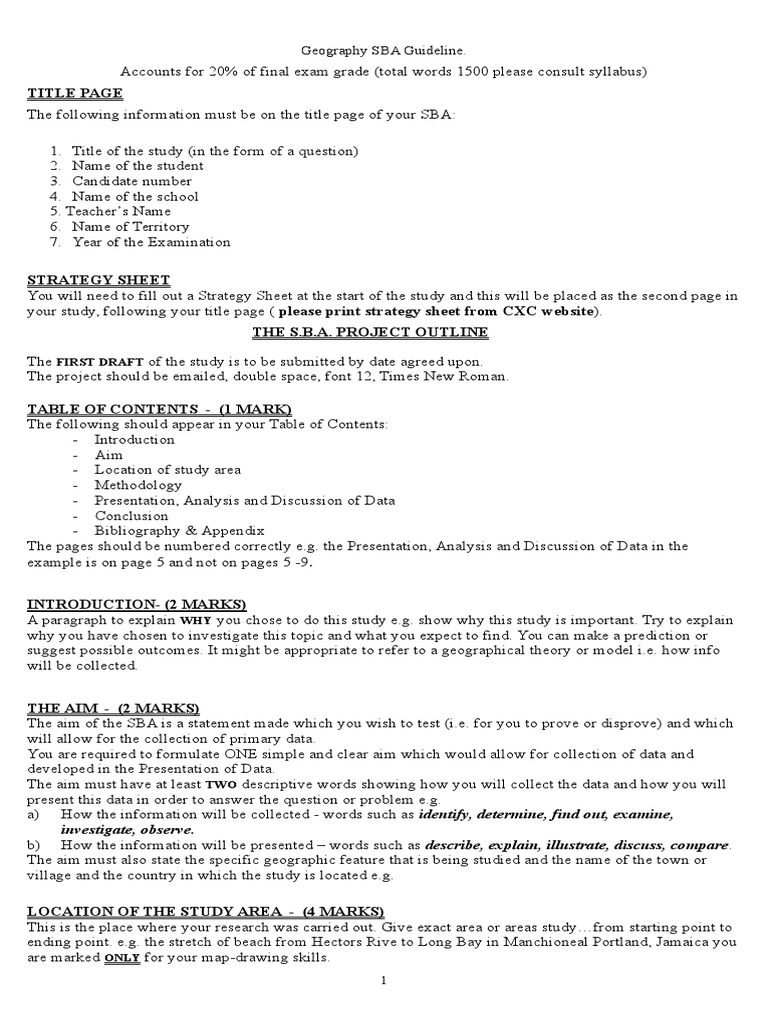 Sba Guidelines 2013and Sample Sba 3 2 Map Data