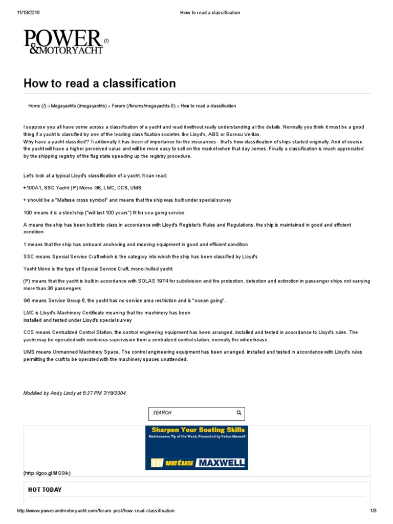 How To Read A Classification PDF Yacht Ships