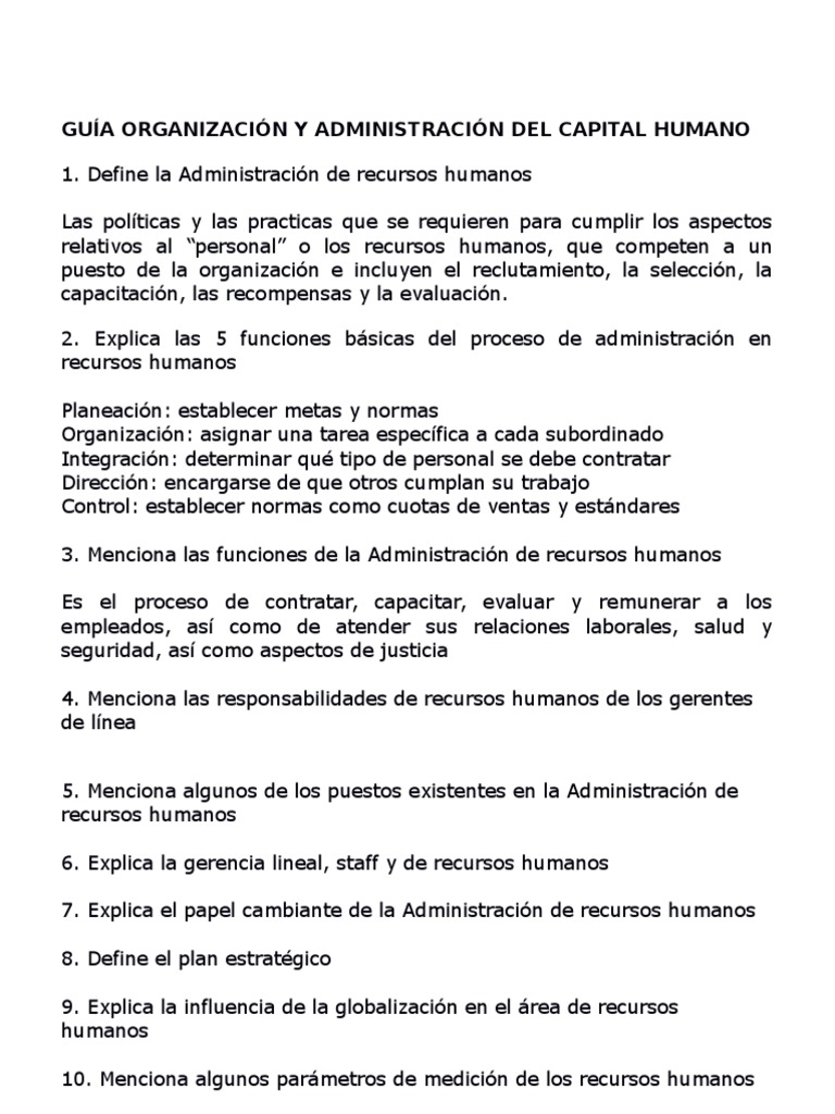 Guía Organización y Administración Del Capital Humano | PDF
