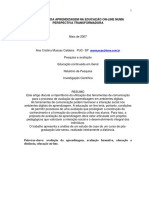 Avaliação Da Aprendizagem Na Educação On-Line Numa Perspectiva Transformadora