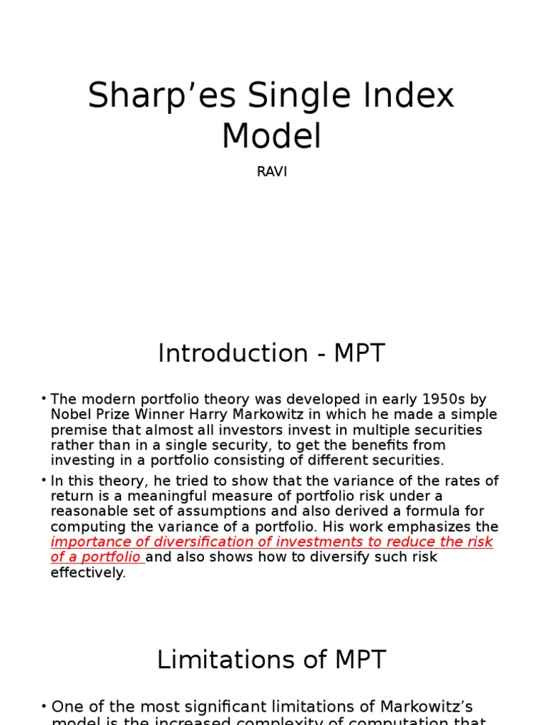 Sharpe's Single Index Model Beta (Finance) Diversification (Finance)