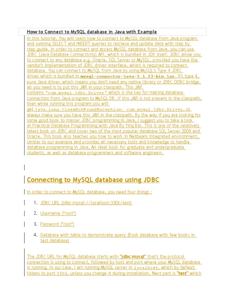 How To Connect To MySQL Database in Java With Example | PDF | Sql ...