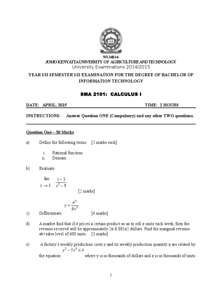 Calculus I Exam Questions and Solutions | PDF | Derivative ...
