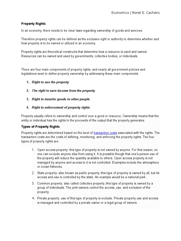 Property Rights Economics Ronel E. Cachero PDF