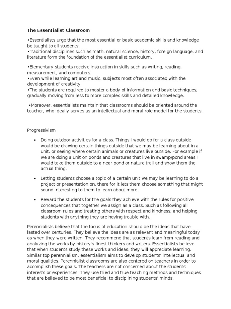 The Essentialist Classroom | PDF | Essentialism | Curriculum