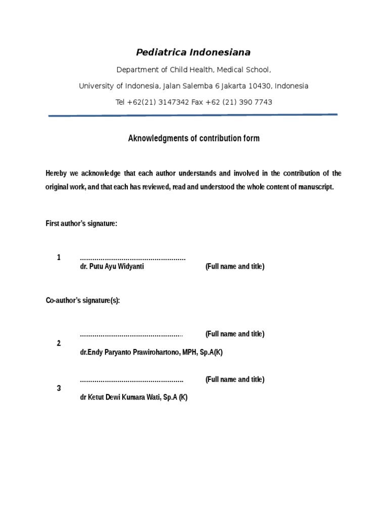 Acknowledgment of Author Contributions | PDF | Wellness