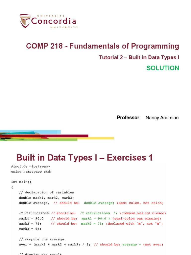 Tutorial 2 - COMP 218 | PDF