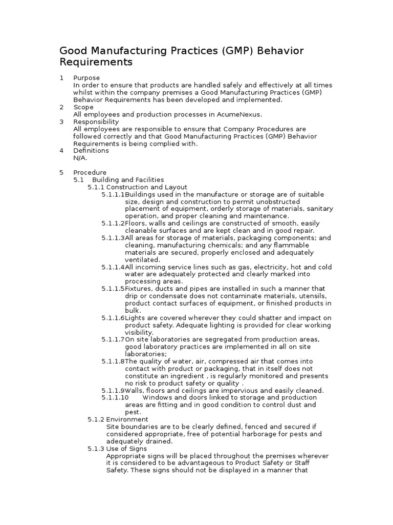 GMP Behavior Requirements PDF Packaging And Labeling Hygiene