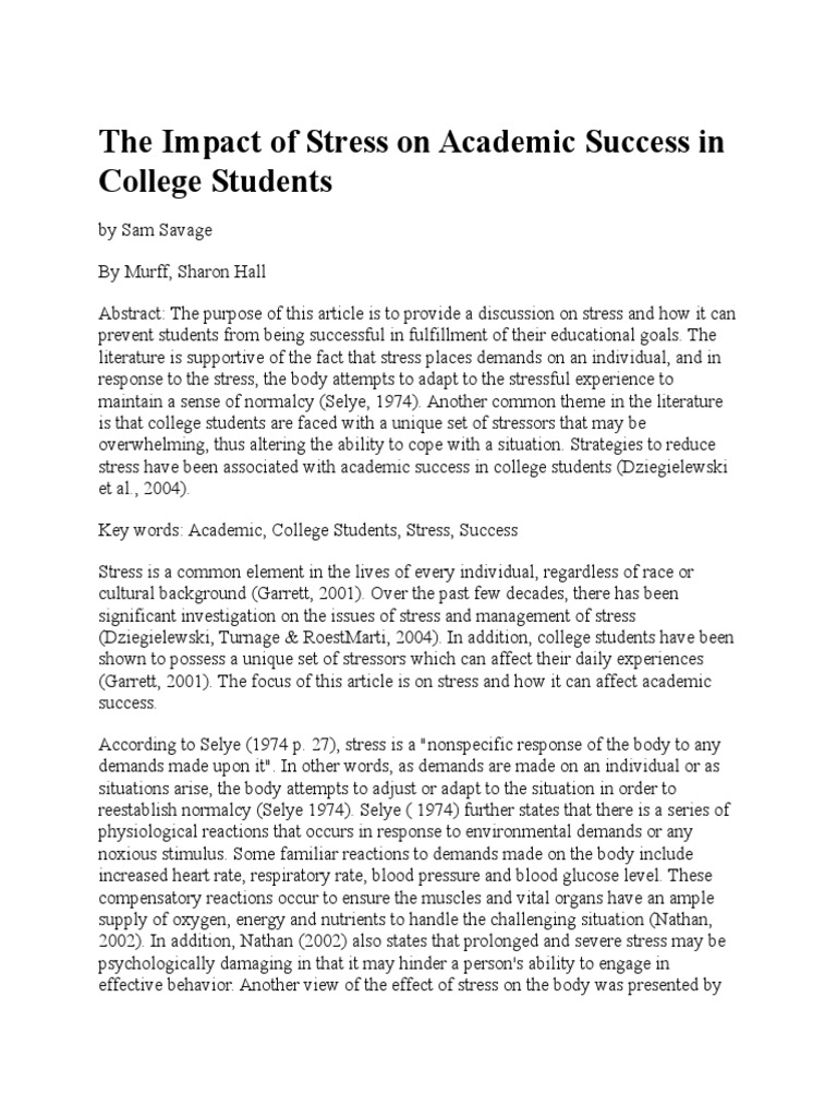 Stress Effects on College Success | PDF | Coping (Psychology) | Stress ...