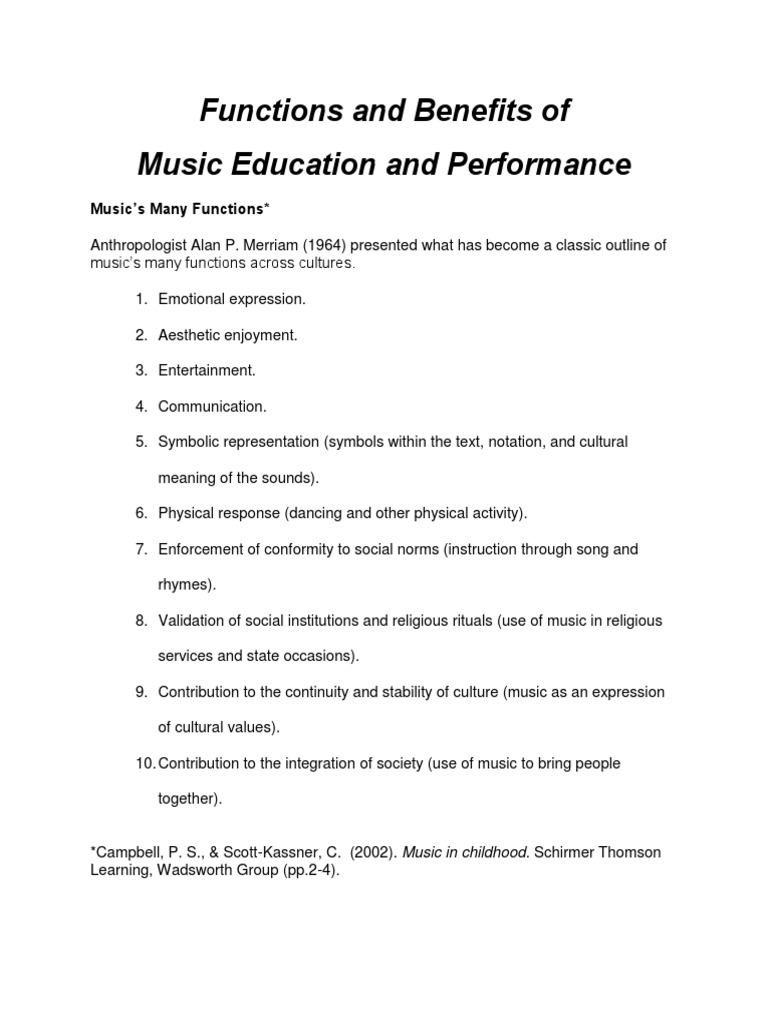 Functions and Benefits of Music Education and Performance | PDF