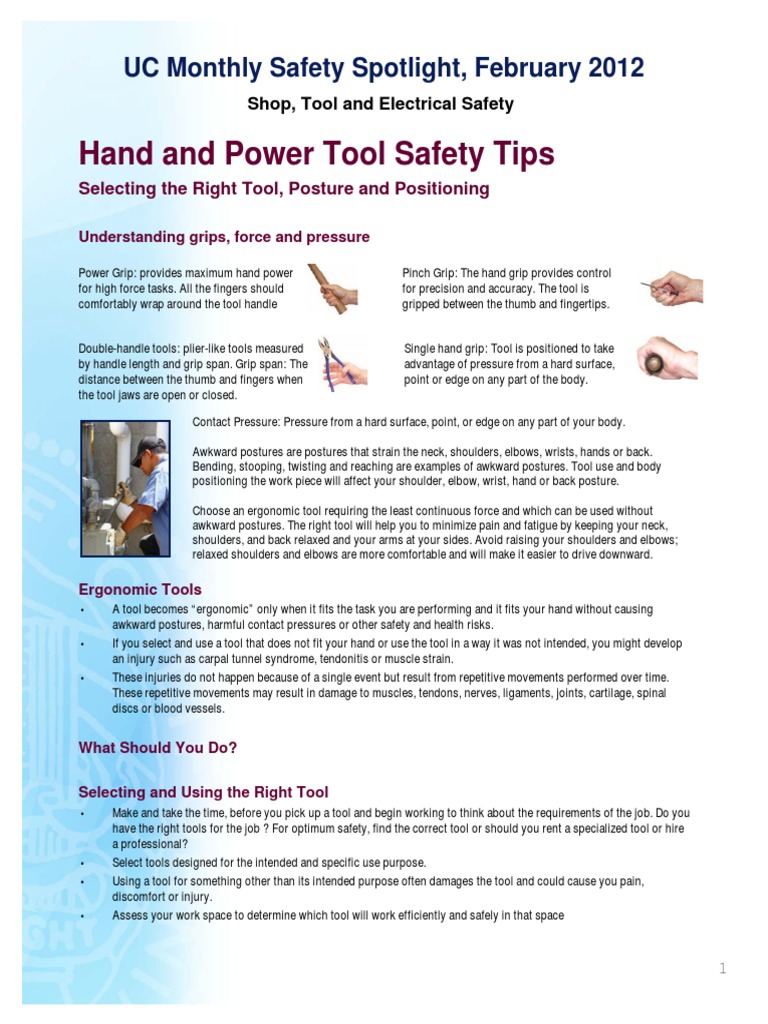 Hand and Power Tool Safety Tips UC Monthly Safety Spotlight, February