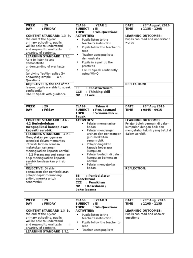 Lesson Plan English Example Pdf Question Lesson Plan