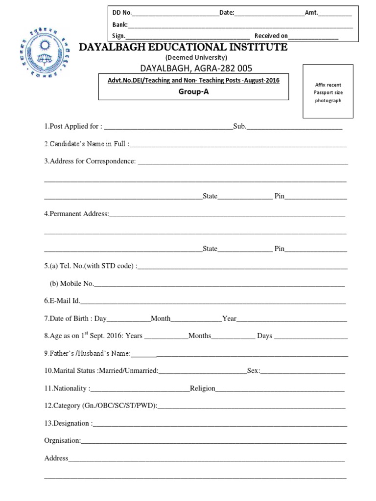 Application Form for DEI Positions | PDF | Doctor Of Philosophy | Thesis