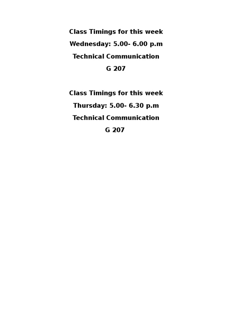 Class Timings For This Week Wednesday 5.006.00 P.M Technical