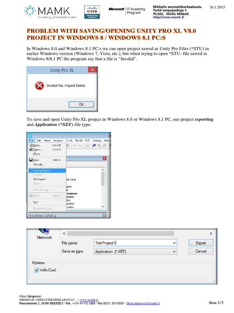 Unity Pro XL v8 Save and Open Project | PDF