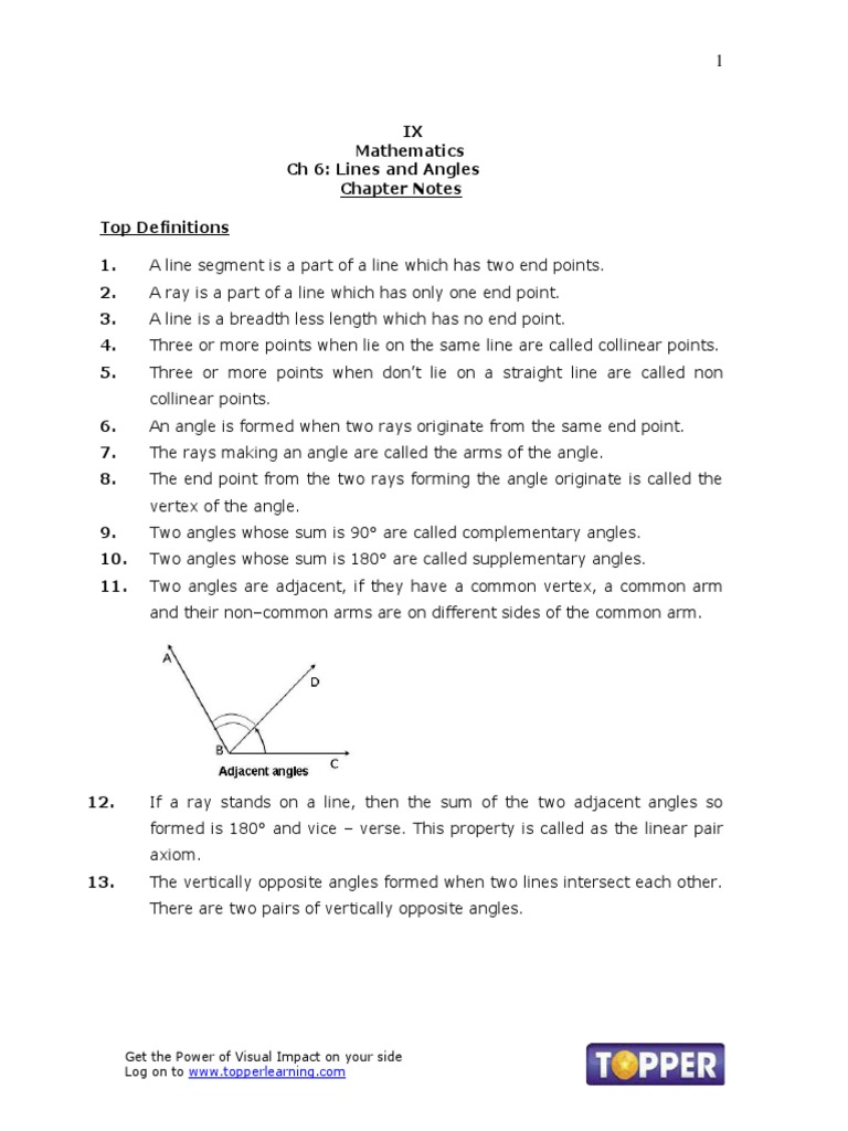 Lines and Angles: Key Concepts & Definitions | PDF | Line (Geometry ...