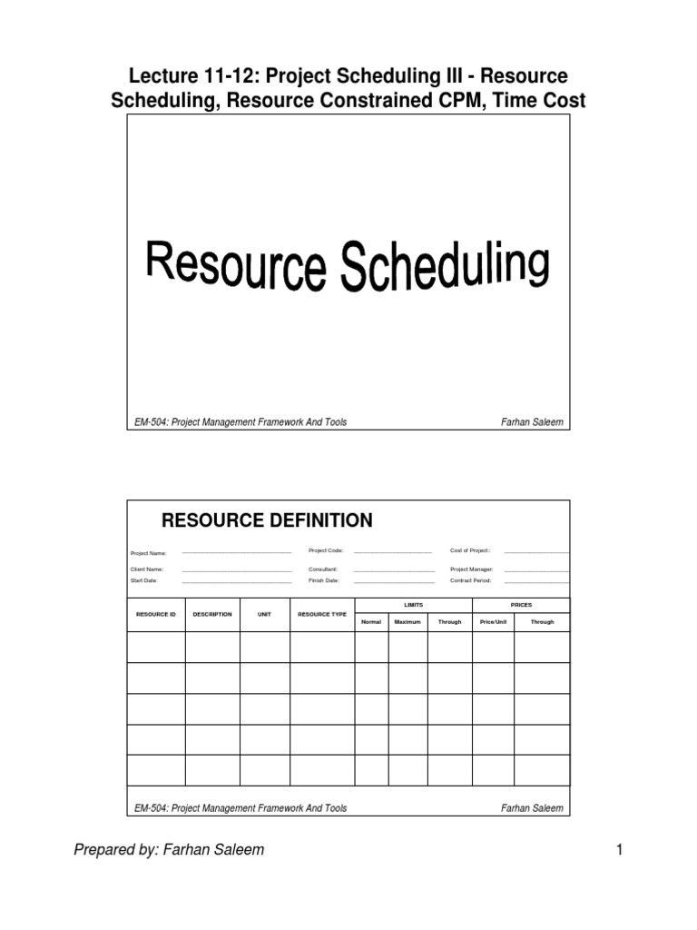 Resource Scheduling in Project Management | PDF | Trade Off | Project ...