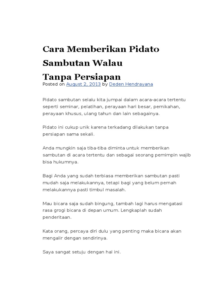 Cara Memberikan Pidato Sambutan Walau Tanpa
