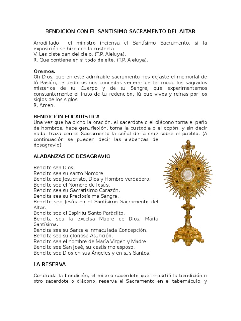 Bendción Con El Santísimo Sacramento Del Altar PDF