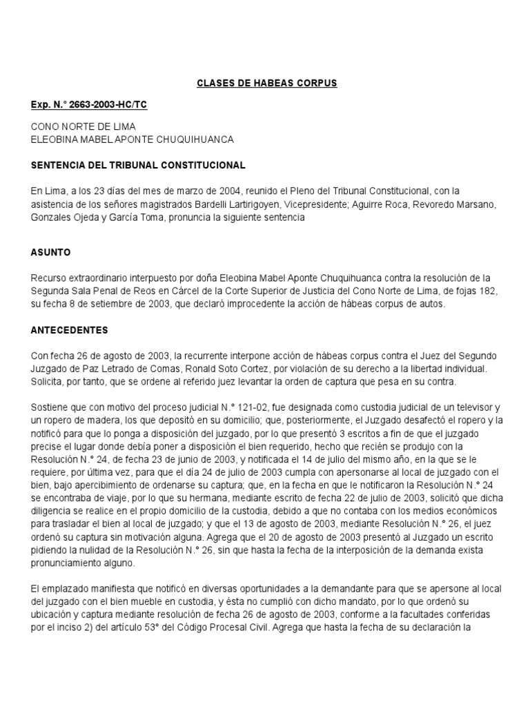 Sentencia de Habeas Corpus | PDF | Habeas corpus | Derecho Constitucional