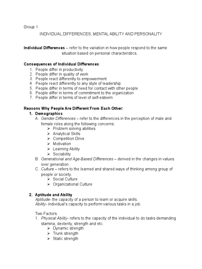 Individual Differences in Work Performance | PDF