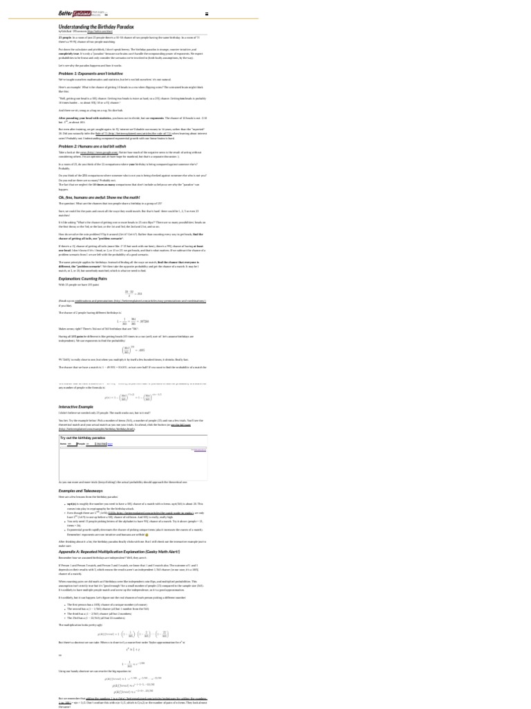 Understanding The Birthday Paradox | PDF | Probability | Fraction