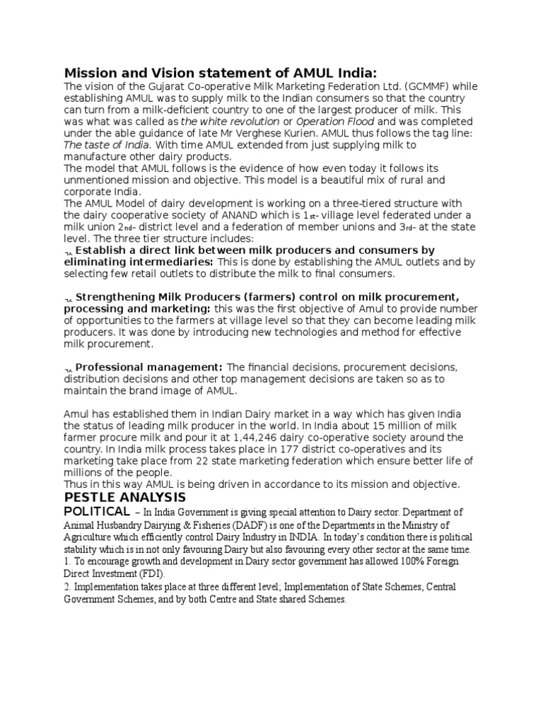 AMUL's Vision and Mission Overview | PDF | Dairy | Milk